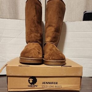Jennifer Solid Long Boots - Brown